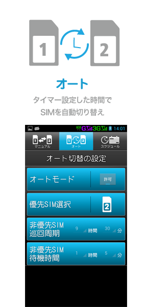 アイコンをタップするだけ！ マニュアルで簡単にSIMを切り替え